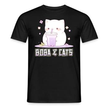 Boba and Cats Katze die Bubble Tee Mädchen Anime - Männer T-Shirt - Schwarz - Vorne - AI Model Male 178 light (178cm)