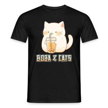 Boba and Cats Katze die Bubble Tee Mädchen Anime - Männer T-Shirt - Schwarz - Vorne - AI Model Male 178 light (178cm)