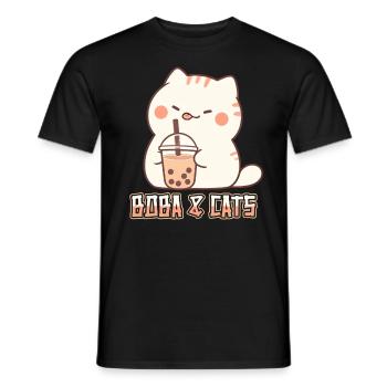 Boba and Cats Katze die Bubble Tee Mädchen Anime - Männer T-Shirt - Schwarz - Vorne - AI Model Male 178 light (178cm)