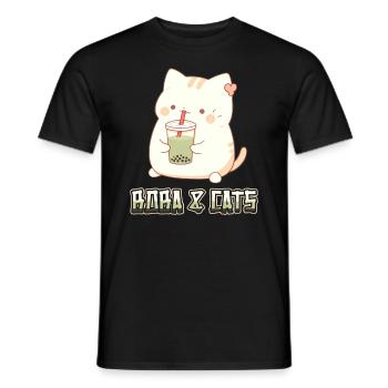 Boba and Cats Katze die Bubble Tee Mädchen Anime - Männer T-Shirt - Schwarz - Vorne - AI Model Male 178 light (178cm)