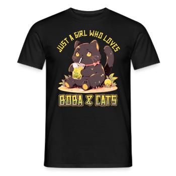 Anime Kawaii just a girl who loves Boba and Cats - Männer T-Shirt - Schwarz - Vorne - AI Model Male 178 light (178cm)