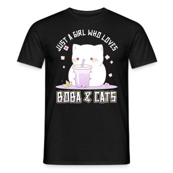 Anime Kawaii just a girl who loves Boba and Cats - Männer T-Shirt - Schwarz - Vorne - AI Model Male 178 light (178cm)