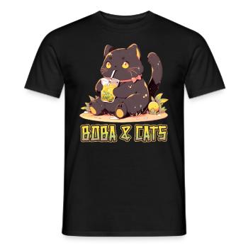 Boba and Cats Katze die Bubble Tee Mädchen Anime - Männer T-Shirt - Schwarz - Vorne - AI Model Male 178 light (178cm)