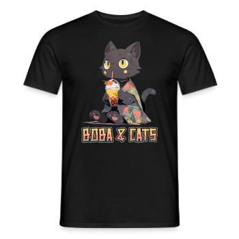 Boba and Cats Katze die Bubble Tee Mädchen Anime - Männer T-Shirt - Schwarz - Vorne - AI Model Male 178 light (178cm)