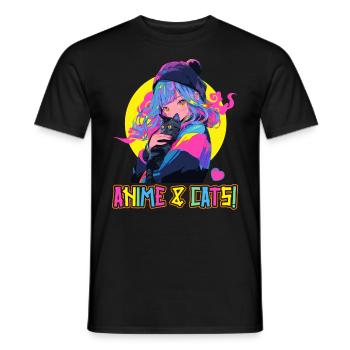 Anime and Cats Kawaii Girl Anime - Men's T-Shirt - black - Front - AI Model Male 178 light (178cm)