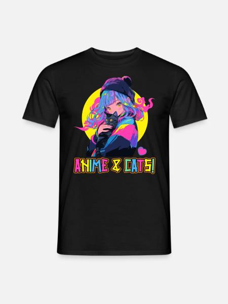 Anime ja kissat Kawaii Girl Anime - Miesten T-paita - musta