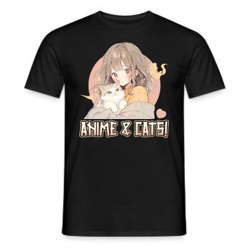 Anime and Cats Kawaii Girl Anime - Men's T-Shirt - black - Front - AI Model Male 178 light (178cm)
