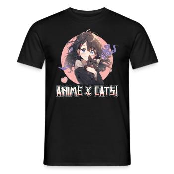 Anime and Cats Kawaii Girl Anime - Men's T-Shirt - black - Front - AI Model Male 178 light (178cm)