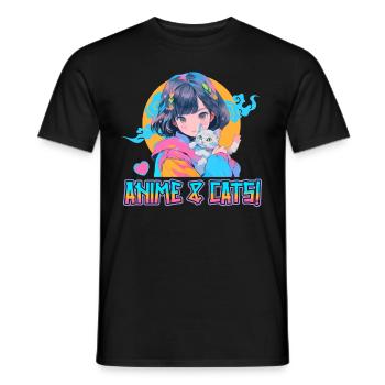 Anime and Cats Kawaii Girl Anime - Men's T-Shirt - black - Front - AI Model Male 178 light (178cm)