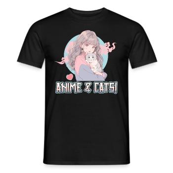 Anime and Cats Kawaii Girl Anime - Men's T-Shirt - black - Front - AI Model Male 178 light (178cm)