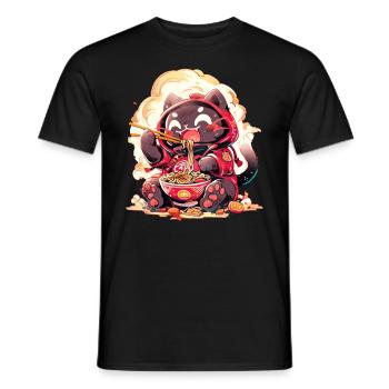 Anime Manga Kawaii Cat Eats Ramen Noodles - Men's T-Shirt - black - Front - AI Model Male 178 light (178cm)