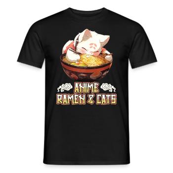 Anime Manga Kawaii Cat Eats Ramen Noodles - Men's T-Shirt - black - Front - AI Model Male 178 light (178cm)