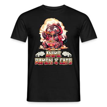 Anime Manga Kawaii Cat Eats Ramen Noodles - Men's T-Shirt - black - Front - AI Model Male 178 light (178cm)