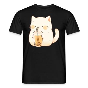 Boba and Cats Katze die Bubble Tee trinkt Anime - Männer T-Shirt - Schwarz - Vorne - AI Model Male 178 light (178cm)