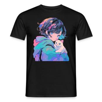 Anime and Cats Kawaii Girl Anime - Men's T-Shirt - black - Front - AI Model Male 178 light (178cm)