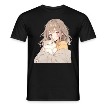 Anime and Cats Kawaii Girl Anime - Men's T-Shirt - black - Front - AI Model Male 178 light (178cm)
