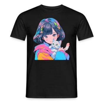Anime et chats Kawaii Girl Anime - T-shirt homme - noir - Devant - AI Model Male 178 light (178cm)