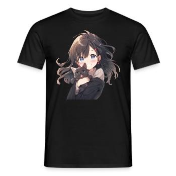 Anime and Cats Kawaii Girl Anime - Men's T-Shirt - black - Front - AI Model Male 178 light (178cm)