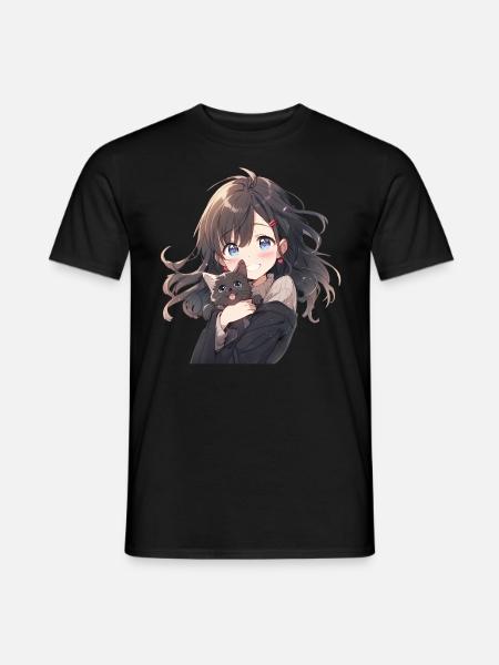 Anime and Cats Kawaii Mädchen Anime - T-shirt herr - svart