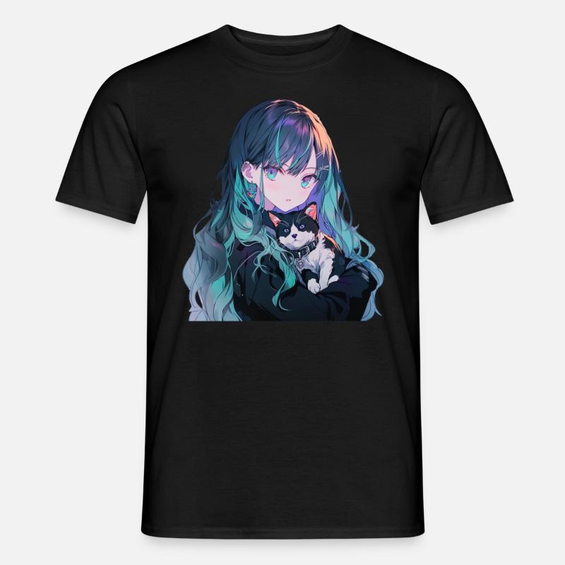 Anime and Cats Kawaii Mädchen Anime - Männer T-Shirt - Schwarz
