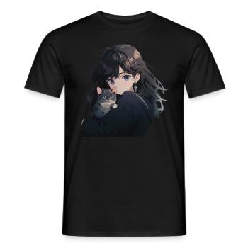 Anime and Cats Kawaii Girl Anime - Men's T-Shirt - black - Front - AI Model Male 178 light (178cm)