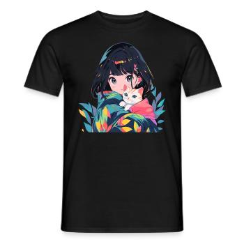 Anime and Cats Kawaii Girl Anime - Men's T-Shirt - black - Front - AI Model Male 178 light (178cm)