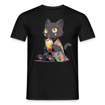Boba and Cats Katze die Bubble Tee trinkt Anime - Männer T-Shirt - Schwarz - Vorne - AI Model Male 178 light (178cm)