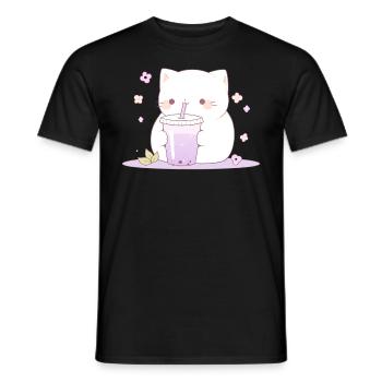 Boba and Cats Katze die Bubble Tee trinkt Anime - Männer T-Shirt - Schwarz - Vorne - AI Model Male 178 light (178cm)