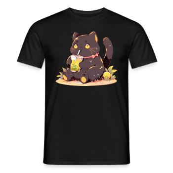Boba and Cats Katze die Bubble Tee trinkt Anime - Männer T-Shirt - Schwarz - Vorne - AI Model Male 178 light (178cm)