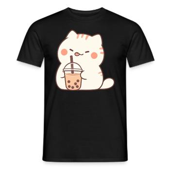 Boba and Cats Katze die Bubble Tee trinkt Anime - Männer T-Shirt - Schwarz - Vorne - AI Model Male 178 light (178cm)