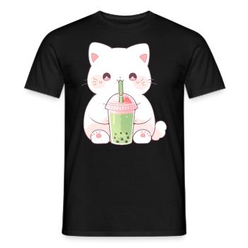 Boba and Cats Katze die Bubble Tee trinkt Anime - Männer T-Shirt - Schwarz - Vorne - AI Model Male 178 light (178cm)