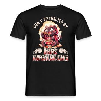 Easily distracted by Anime Ramen or Cats - Männer T-Shirt - Schwarz - Vorne - AI Model Male 178 light (178cm)