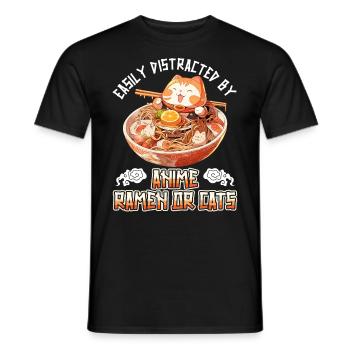 Easily distracted by Anime Ramen or Cats - Männer T-Shirt - Schwarz - Vorne - AI Model Male 178 light (178cm)