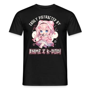 Easily distracted by Anime and K-Pop - Men's T-Shirt - black - Front - AI Model Male 178 light (178cm)