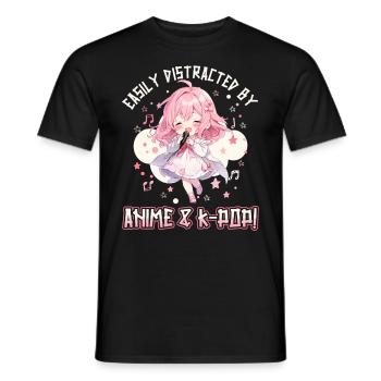 Easily distracted by Anime and K-Pop - Men's T-Shirt - black - Front - AI Model Male 178 light (178cm)