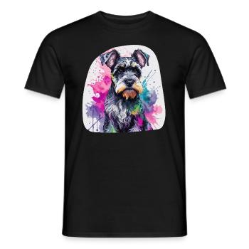 Chien Schnauzer miniature mignon coloré à l’aquarelle - T-shirt homme - noir - Devant - AI Model Male 178 light (178cm)