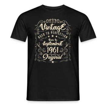 Born in September 1961. Birthday September 1961. - Men's T-Shirt - black - Front - AI Model Male 178 light (178cm)