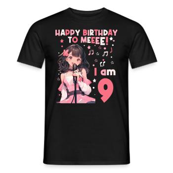 Anime Mandga K-Pop KPop Girl 9th Birthday - Men's T-Shirt - black - Front - AI Model Male 178 light (178cm)