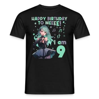 Anime Mandga K-Pop KPop Girl 9th Birthday - Men's T-Shirt - black - Front - AI Model Male 178 light (178cm)