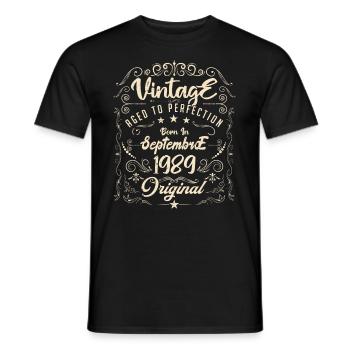 Born in September 1989. Birthday September 1989. - Men's T-Shirt - black - Front - AI Model Male 178 light (178cm)