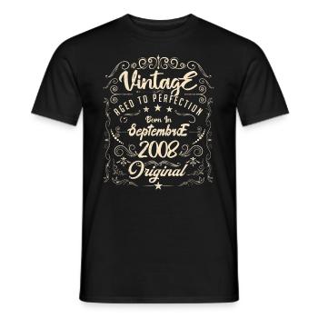 Born in September 2008. Birthday September 2008. - Men's T-Shirt - black - Front - AI Model Male 178 light (178cm)