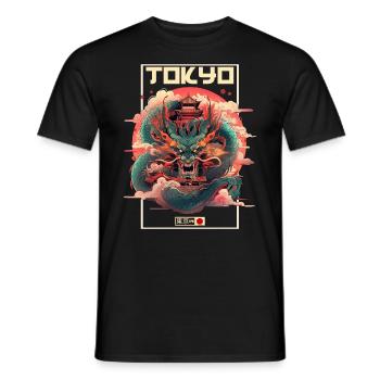 Tokyo Asia 80s Japanese Retro Dragon Dragon - Men's T-Shirt - black - Front - AI Model Male 178 light (178cm)
