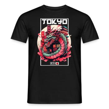 Tokyo Asia 80s Japanese Retro Dragon Dragon - Men's T-Shirt - black - Front - AI Model Male 178 light (178cm)