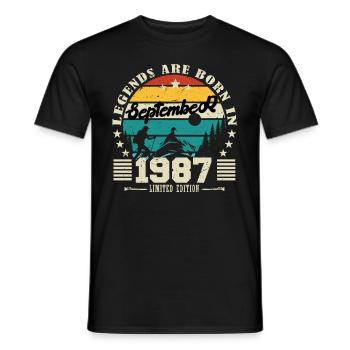 September 1987. Birthday gift September 1987 - Men's T-Shirt - black - Front - AI Model Male 178 light (178cm)