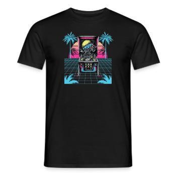 Pinball Flipperautomat Arcade Gamer Retrowave - Men's T-Shirt - black - Front - AI Model Male 178 light (178cm)