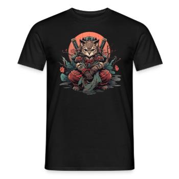 Asia Cat Japanese Samurai Samurai - Men's T-Shirt - black - Front - AI Model Male 178 light (178cm)