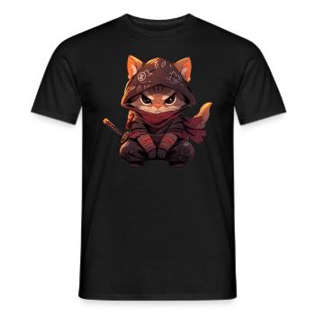 Asia Cat Japanese Samurai Samurai - Men's T-Shirt - black - Front - AI Model Male 178 light (178cm)