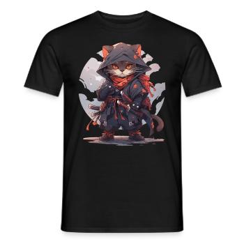 Asia Cat Japanese Samurai Samurai - Men's T-Shirt - black - Front - AI Model Male 178 light (178cm)