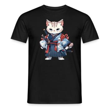 Asia Cat Japanese Samurai Samurai - Men's T-Shirt - black - Front - AI Model Male 178 light (178cm)