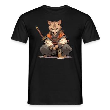 Asia Cat Japanese Samurai Samurai - Men's T-Shirt - black - Front - AI Model Male 178 light (178cm)